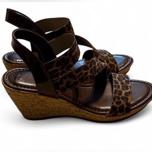 Leopard Print Wedge Sandals - Brown size 8.5